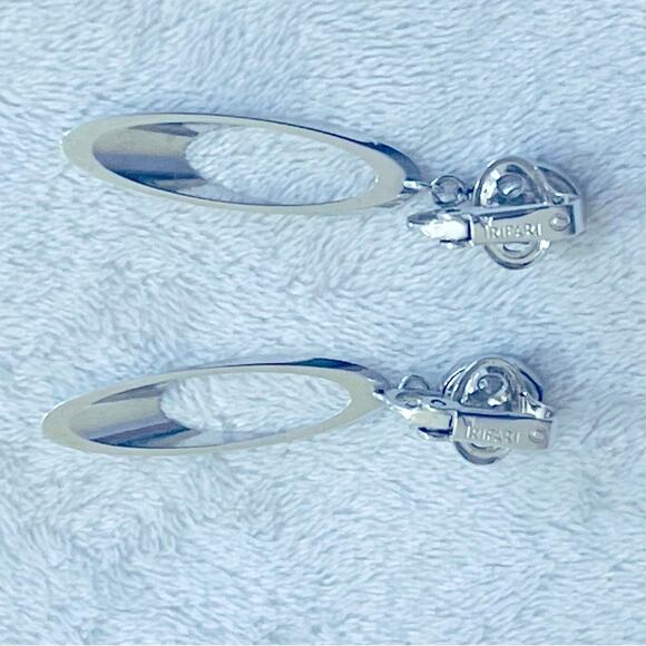 Vtg TRIFARI Dangle Drop Clip-on Earrings Silver Tone Modern - Picture 4 of 5